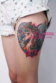 Colorful unicorn thigh fashion tattoo pictures