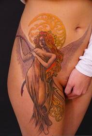 Female thigh side of goddess tattoo picture