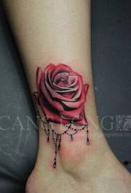 Female calf beautiful fashion colored rose tattoo picture