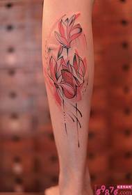 Creative abstract magnolia flower calf tattoo picture