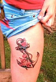 Anchor tattoo, tattoo on the thigh, can be described as appropriate