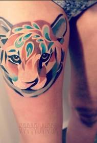 Wild tiger head tattoo picture on the thigh