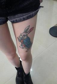 Leg color bunny tattoo pattern