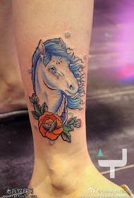 Leg color horse rose tattoo picture