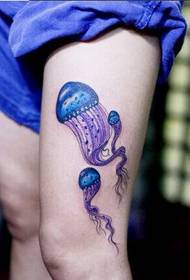 Girl sexy legs colored jellyfish tattoo pattern pictures