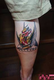 Flame color Pegasus calf tattoo picture