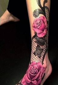 Leg rose lace tattoo tattoo ሥዕል