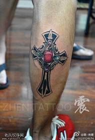 Leg color personality cross tattoo pattern