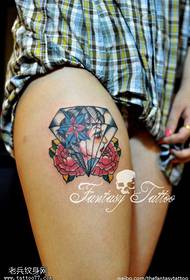 Female legs color girl diamond rose tattoo pattern