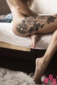 Sexy beauty legs rose tattoo
