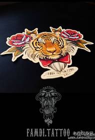 Color personality tiger rose tattoo picture