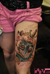Retro skull sword creative rabbit thigh tattoo picture