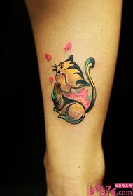 Πίσω γάτα αστράγαλος, άνθος κερασιού, εικόνα τατουάζ