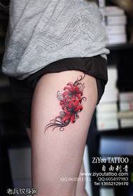 Female legs colored flower tattoo pattern