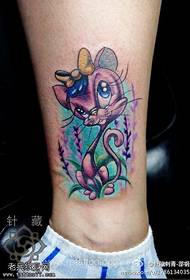 Female legs color cartoon cat tattoo pattern