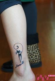 Little black cat english leg tattoo picture