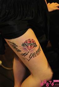 European and American flower body English diamond thigh tattoo picture