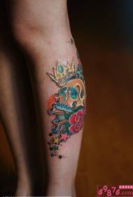 Colorful crown licking calf tattoo picture