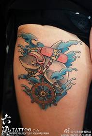 Ang watercolor water wave steering wheel maliit na pattern ng pating tattoo