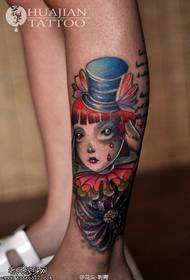 Leg color clown tattoo pattern
