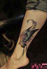 Beautiful flower butterfly calf tattoo picture