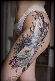 Modne ženske noge, dobar izgled uzorka tetovaže antilopa