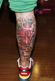 Red face like flower calf tattoo picture