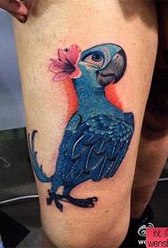 Legs playful parrot tattoos