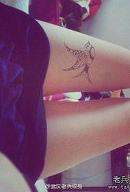 Woman legs black gray swallow tattoo pattern