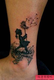 A popular classic blown dandelion girl tattoo pattern on the legs
