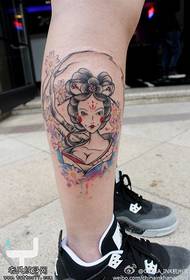 Umbala womlenze we-tattoo ye-tattoo ye-geisha tattoo isebenza