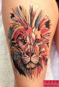 Leg ink lion tattoo pattern