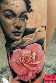 Legs, European and American color portrait, rose tattoo pattern
