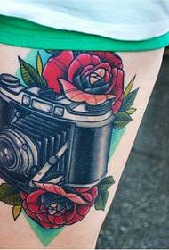 Woman leg personality camera tattoo pattern