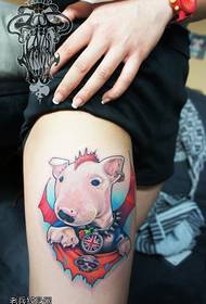 Woman legs colored calf head stem tattoo works