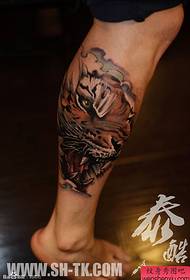 Leg color domineering tiger head tattoo pattern