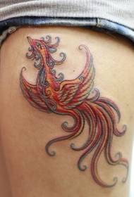 Moteriško tatuiruotės raštas: kojų spalvos Phoenix tatuiruotės raštas