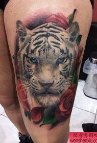 Leg tiger head tattoo pattern