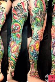 A colorful flower leg tattoo work is shared by tattoos