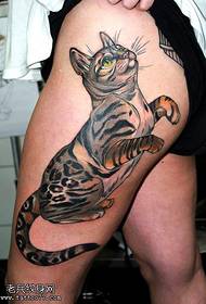 Spettacolo di tatuaggi, raccomandare il lavoro del tatuaggio di un gatto sulle gambe di una donna