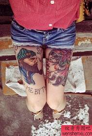 Woman leg character tattoo work