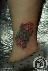 Leg color six-pointed star rose tattoo pattern
