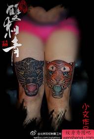 Tiger head and leopard head tattoo pattern for girls' legs