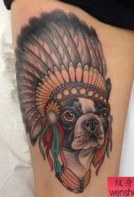 Leg color dog tattoo pattern