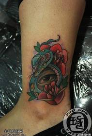 Leg color god eye snake rose tattoo pattern