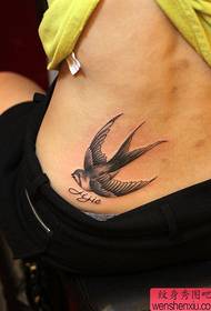 纹身秀图吧推荐一幅女人腰部燕子纹身图案