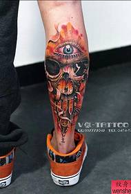 Tattoo show, recommend a leg color creative skull eye tattoo works