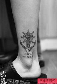 Leg-popular classic black and white anchor tattoo pattern