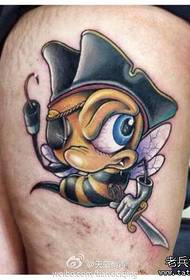 An alternative one-eyed bee tattoo on the leg
