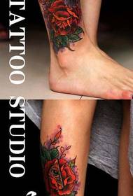 New school rose tattoo pattern popular in the legs
